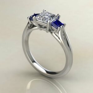 Split Shank 3 Stone Moissanite Princess Cut Engagement Ring Blue Sappires