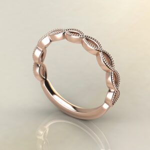 BS045 Rose Gold 0.07Ct Milgrain Wedding Band Ring