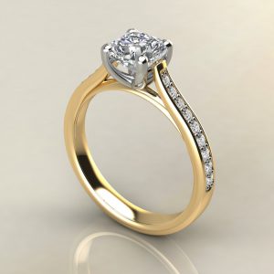 C006 Yellow Gold Tall Cathedral Cushion Cut Engagement Ring