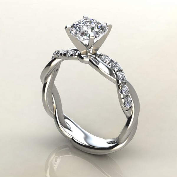 C021 White Gold Twist Cushion Cut Engagement Ring