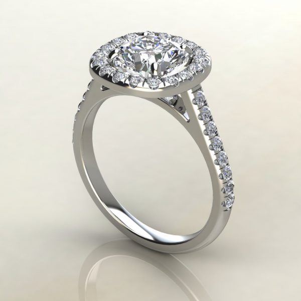 C022 White Gold Floating Halo Cushion Cut Engagement Ring