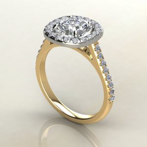 C022 Yellow Gold Floating Halo Cushion Cut Engagement Ring