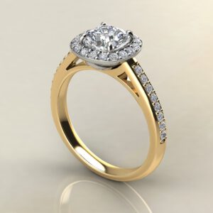 C026 Yellow Gold Modern Halo Cushion Cut Engagement Ring