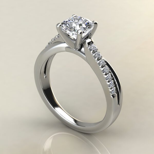 C028 White Gold Split Twist Cushion Cut Engagement Ring