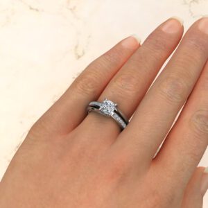 C033 White Gold Split & Plain Shank Cushion Cut Engagement Ring (5)