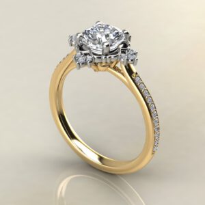 C036 Yellow Gold Vintage Halo Cushion Cut Cathedral Engagement Ring