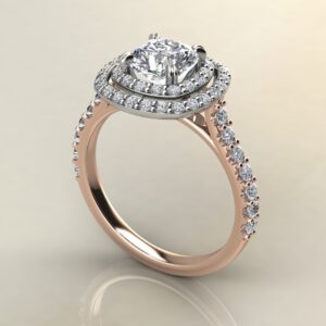 C038 Rose Gold Double Halo Cushion Cut Engagement Ring