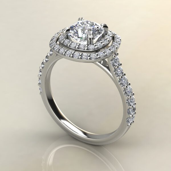 C038 White Gold Double Halo Cushion Cut Engagement Ring