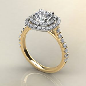 C038 Yellow Gold Double Halo Cushion Cut Engagement Ring