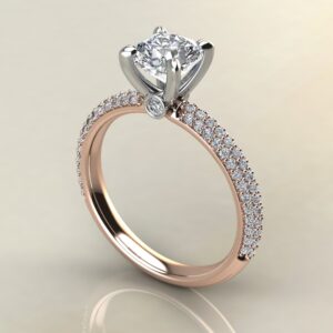 C044 Rose Gold Trio Pave Cushion Cut Engagement Ring