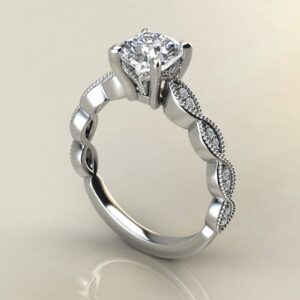 Moissanite Milgrain Cushion Cut Engagement Ring