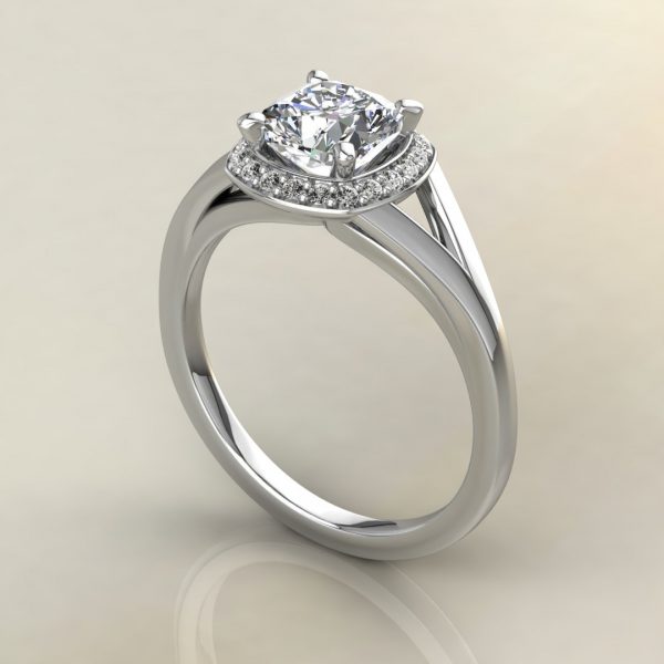 CS013 White Gold Classic Split Shank Halo Cushion Cut Engagement Ring