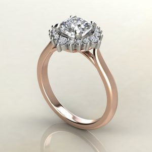CS014 Rose Gold Graduated Cathedral Halo Cushion Cut Engagement Ring