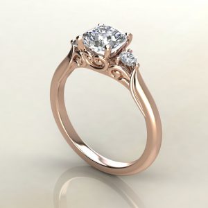 CS016 Rose Gold Classic Vintage 3 Stone Cushion Cut Engagement Ring