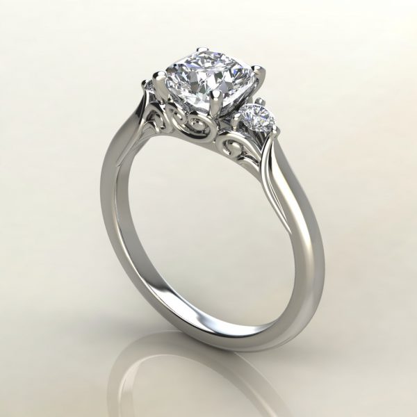 CS016 White Gold Classic Vintage 3 Stone Cushion Cut Engagement Ring