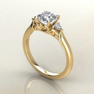 CS016 Yellow Gold Classic Vintage 3 Stone Cushion Cut Engagement Ring