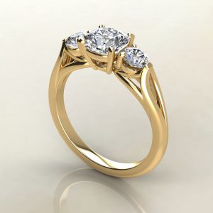 CS017 Yellow Gold Split Shank 3 Stone Cushion Cut Engagement Ring