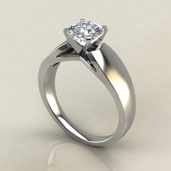 CS027 White Gold Wide Band Solitaire Cushion Cut Engagement Ring