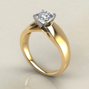 CS027 Yellow Gold Wide Band Solitaire Cushion Cut Engagement Ring