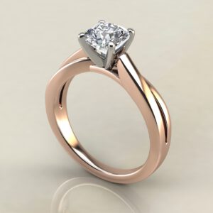 CS028 Rose Gold Split Twist Solitaire Cushion Cut Engagement Ring