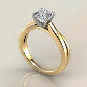 CS028 Yellow Gold Split Twist Solitaire Cushion Cut Engagement Ring