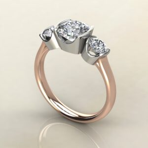 CS032 Rose Gold Three Half Bezel Cushion Cut Engagement Ring