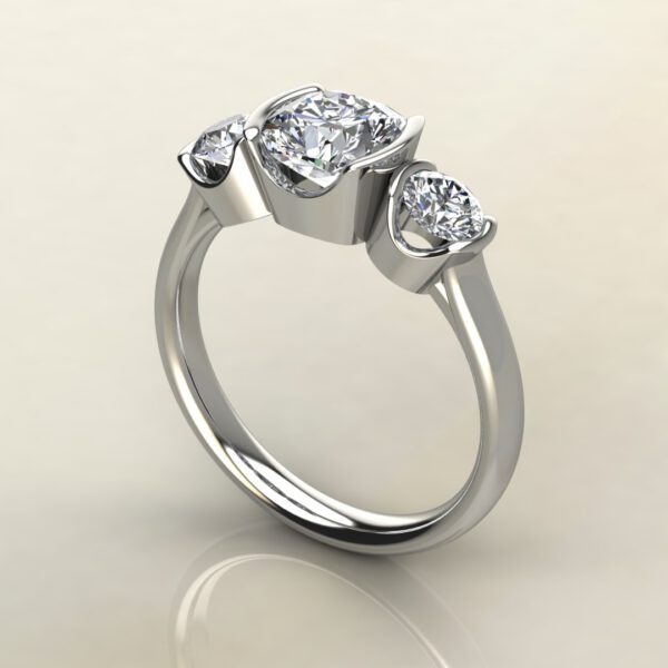 CS032 White Gold Three Half Bezel Cushion Cut Engagement Ring