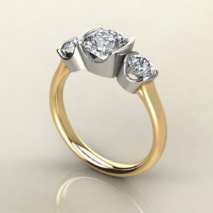 CS032 Yellow Gold Three Half Bezel Cushion Cut Engagement Ring