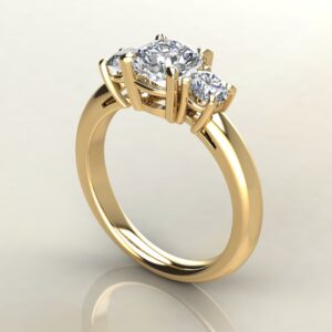 CS040 Yellow Gold Three Stone Cushion Cut Engagement Ring