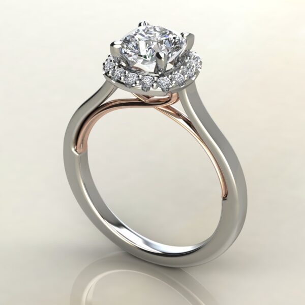 CS041 White & Rose Gold Two-Tone Halo Cushion Cut Engagement Ring