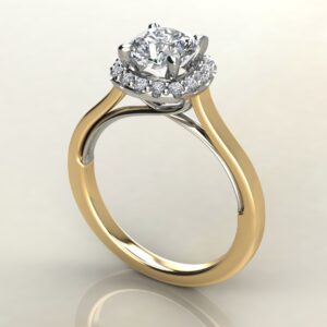 CS041 Yellow & White Gold Two-Tone Halo Cushion Cut Engagement Ring