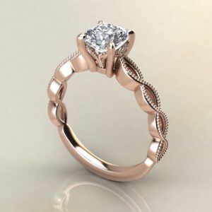 CS045 Rose Gold Milgrain Cushion Cut Solitaire Engagement Ring