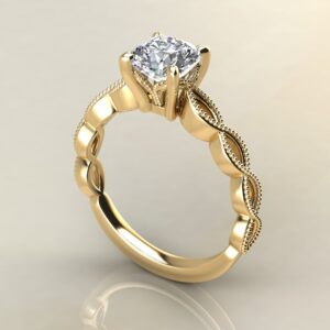 CS045 Yellow Gold Milgrain Cushion Cut Solitaire Engagement Ring