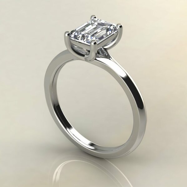 E103 White Gold Emerald Cut Cross Prong Solitaire Engagement Ring
