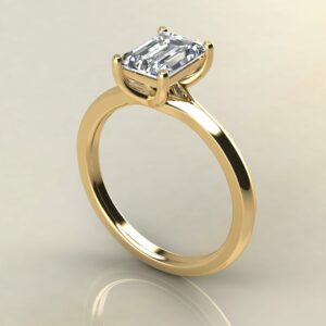 E103 Yellow Gold Emerald Cut Cross Prong Solitaire Engagement Ring