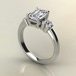 Moissanite Emerald Cut Flower Band Engagement Ring