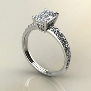 Moissanite Emerald Cut Vintage Engraved Engagement Ring