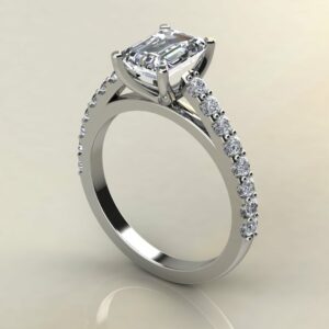 Moissanite Emerald Cut Cathedral Shared Prong Engagement Ring