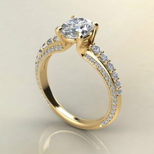 OV082 Yellow Gold Oval Cut 3 Side Graduated Engagement Ring