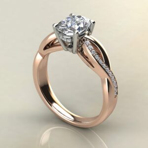 OV096 Rose Gold Oval Cut Twist Cathedral Engagement Ring
