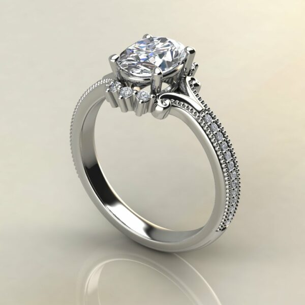 OV098 White Gold Oval Cut Milgrain Engagement Ring