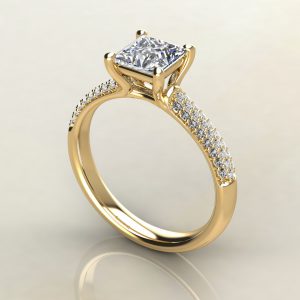 P008 Yellow Gold Small Cathedral Princess Cut Engagement Ring