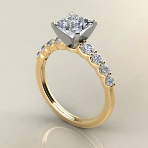 P023 Yellow Gold Graduated Shared Prong Princess Cut Engagement Ring