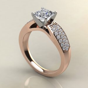P027 Rose Gold Wide Band Three Row Princess Cut Engagement Ring