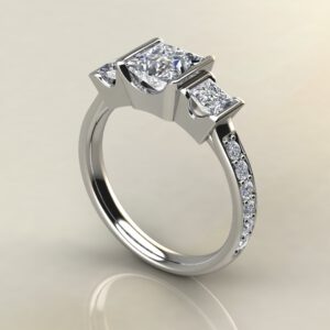 Three Stone Half Bezel Princess Cut Moissanite Engagement Ring