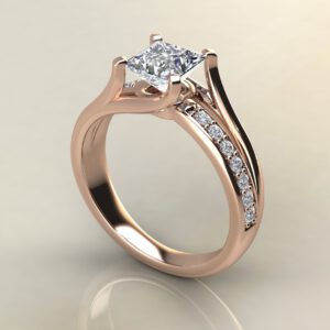 P033 Rose Gold Split & Plain Shank Princess Cut Engagement Ring
