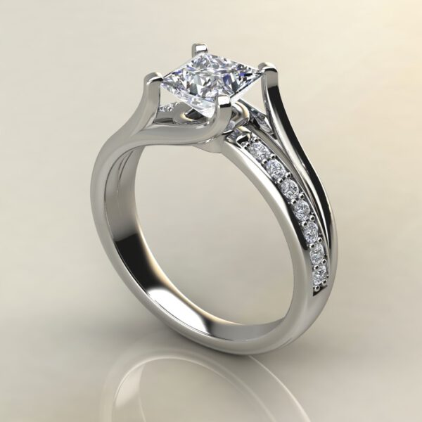 P033 White Gold Split & Plain Shank Princess Cut Engagement Ring