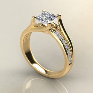 P033 Yellow Gold Split & Plain Shank Princess Cut Engagement Ring