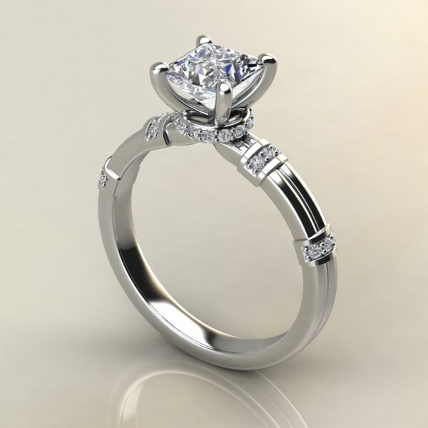 P043 White Gold Two-Shank Wraps Style Princess Cut Engagement Ring