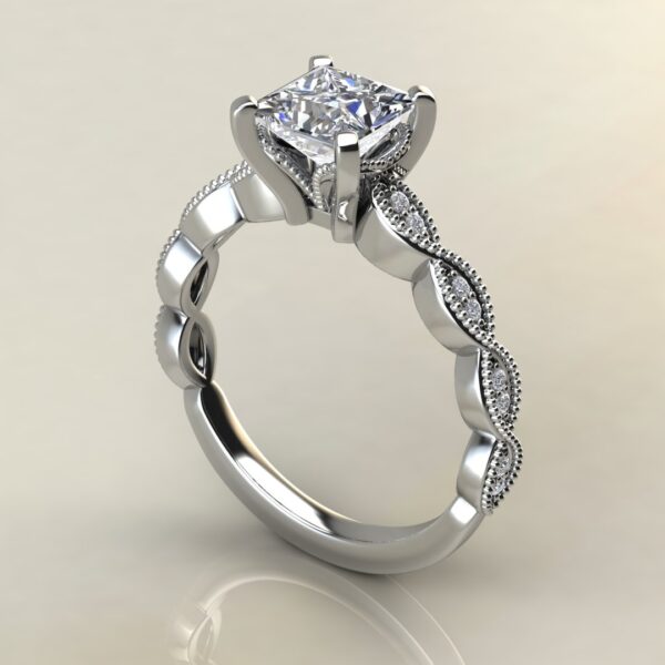 P045 White Gold Milgrain Princess Cut Engagement Ring
